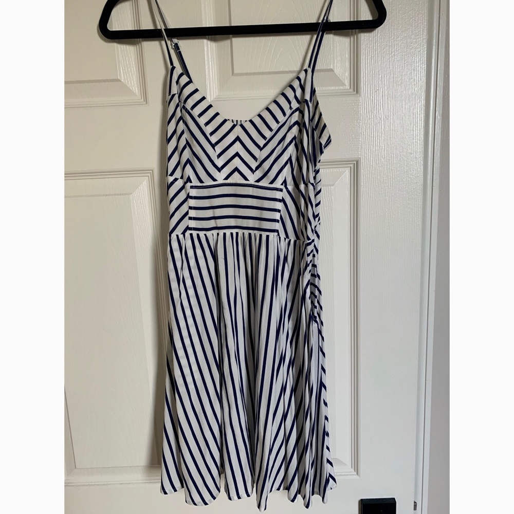 Express White with Blue Stripes Dress S POCKETS